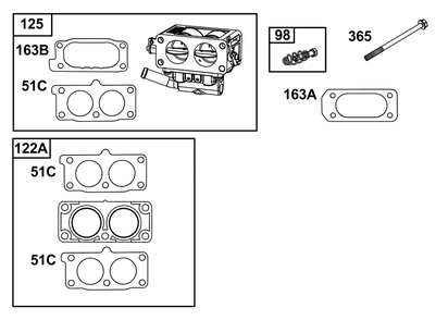 Carburetor Group Diagram and Parts List for 61H277-0108-E1  Briggs and Stratton Engine
